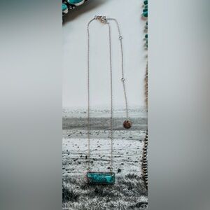 Chrysocolla bar necklace, sterling silver